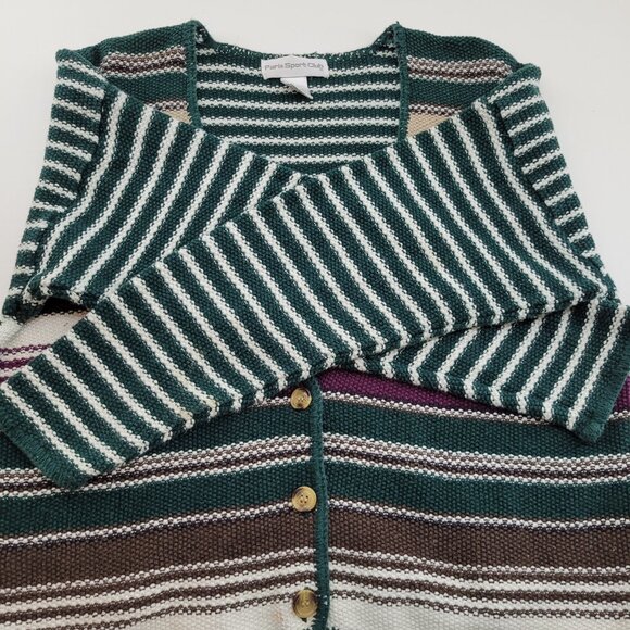 VTG Paris Sport Club Cardigan Sweater Women's S Green Stripe Ramie Cotton EUC - Picture 7 of 16